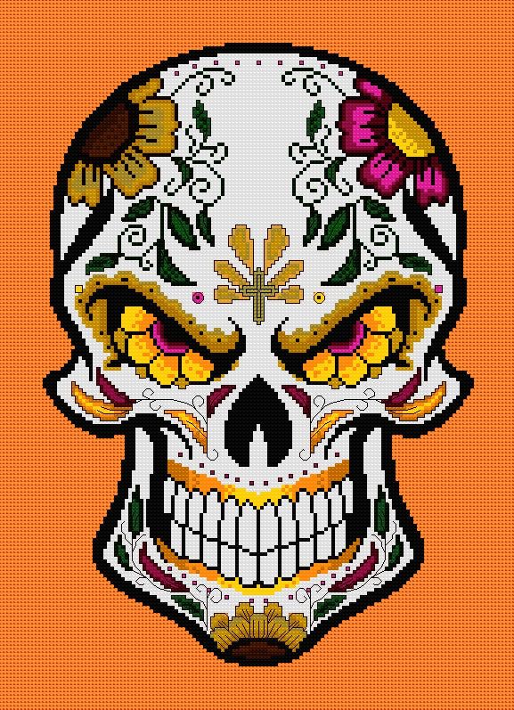 Bad Attitude Sugar/Day of the Dead Skull Cross Stitch Chart — PDF Download