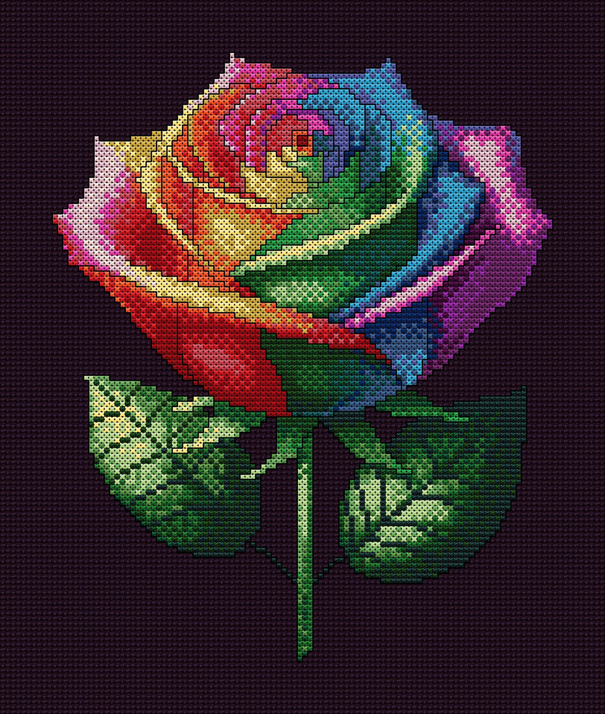 Rainbow Rose Cross Stitch Chart — Colourful Floral PDF Pattern Download