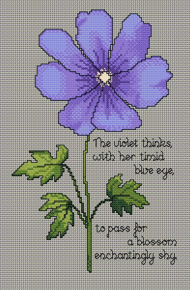Violet Cross Stitch Chart with Verse — Botanical Floral PDF Pattern Download