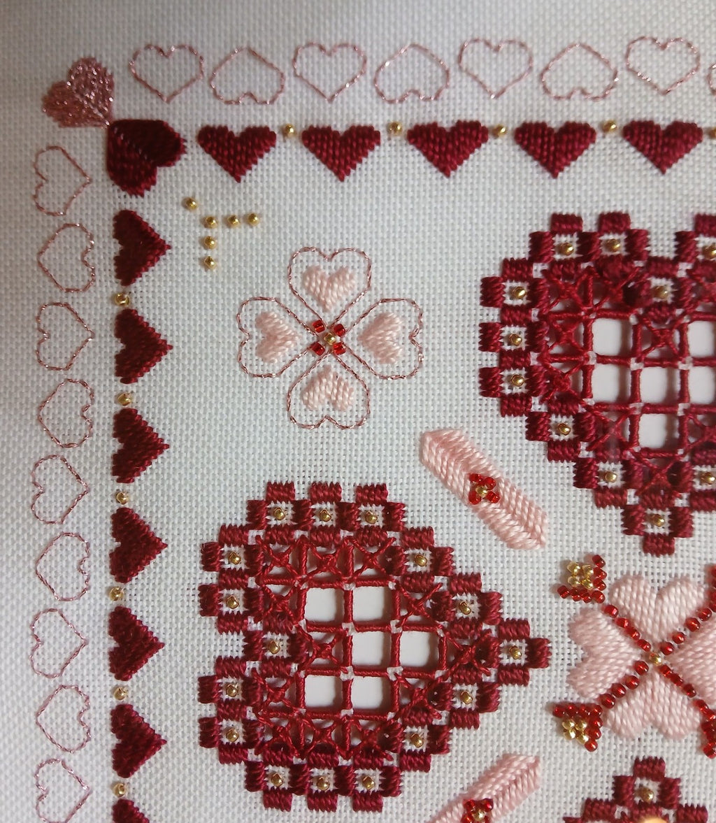My Beaded Heart — Red & Pink Hardanger Embroidery Chart PDF Download