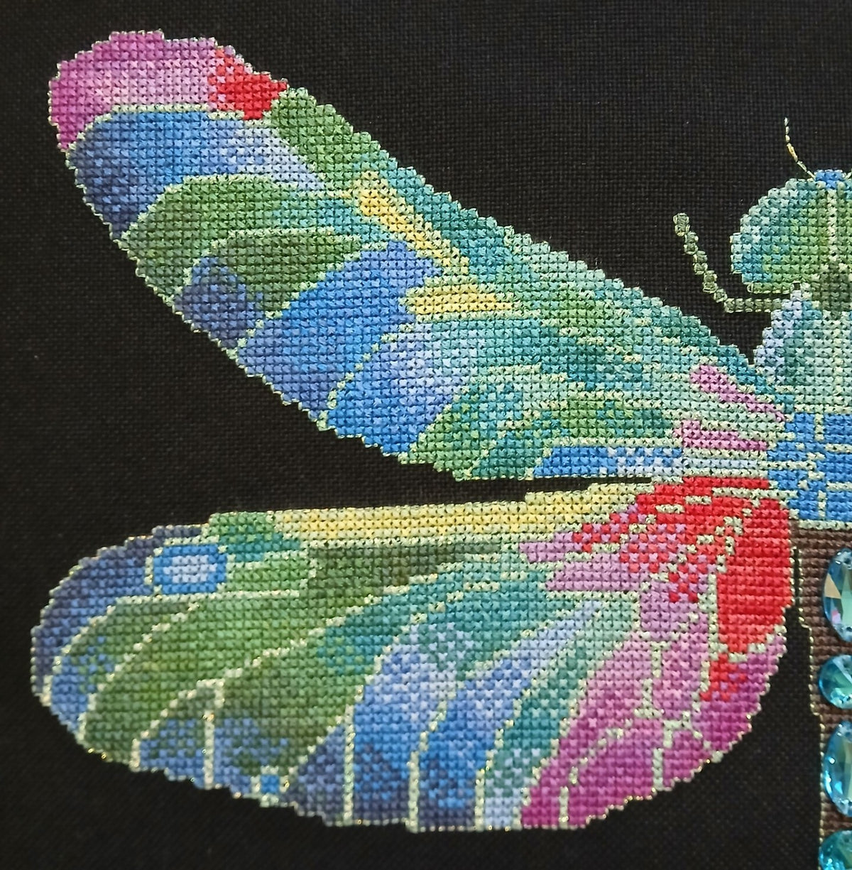 Crystal Dragonfly Cross Stitch Chart — Fantasy Jewel Tones PDF Pattern Download