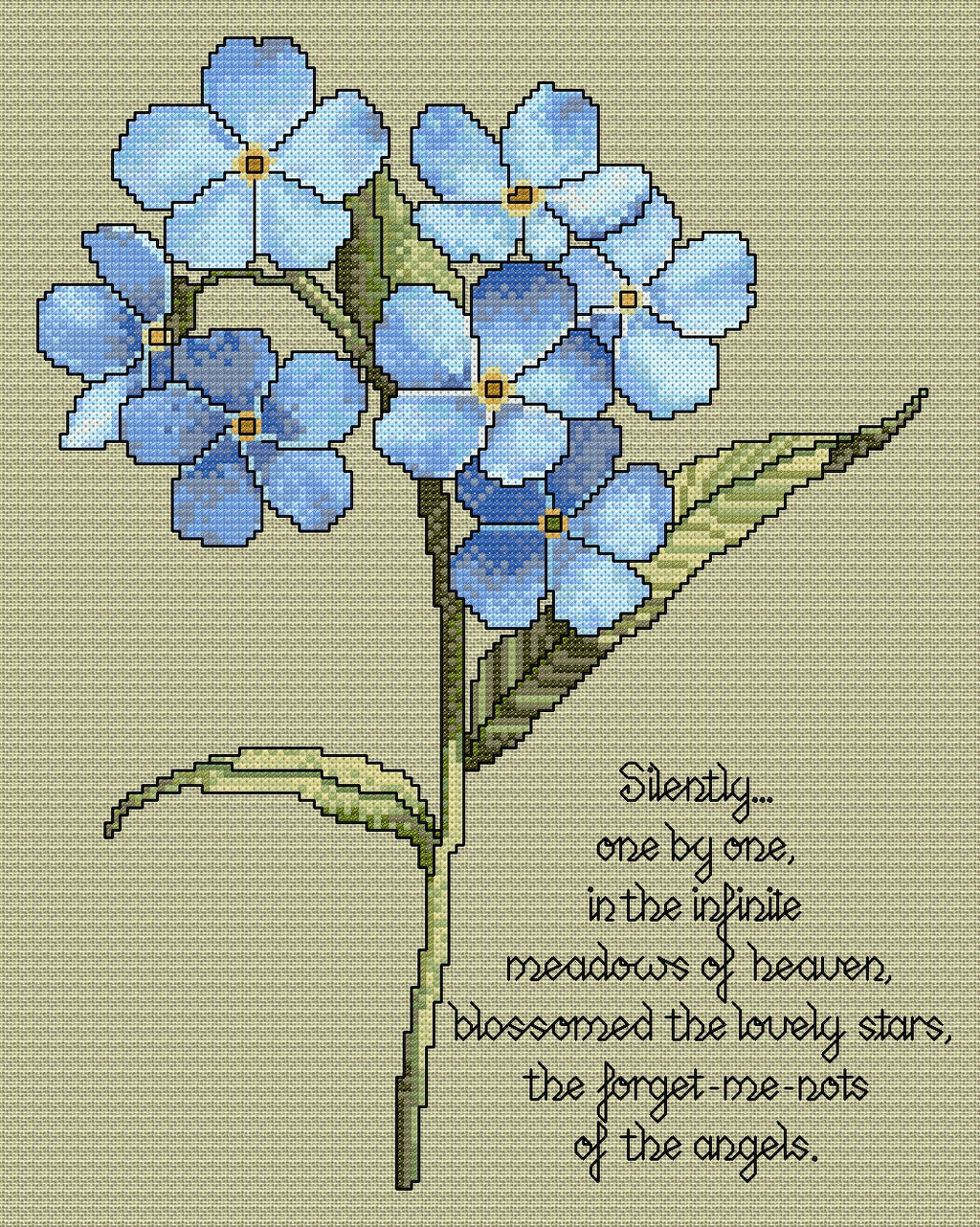 Forget-Me-Not Cross Stitch Chart with Verse — Floral PDF Pattern Download