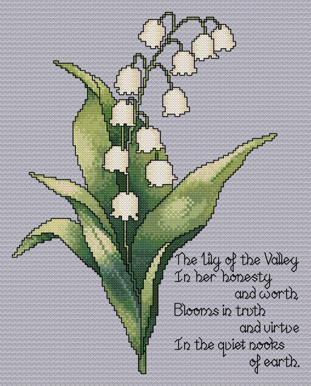 Lily of the Valley Cross Stitch Chart with Verse — Botanical PDF Pattern Download