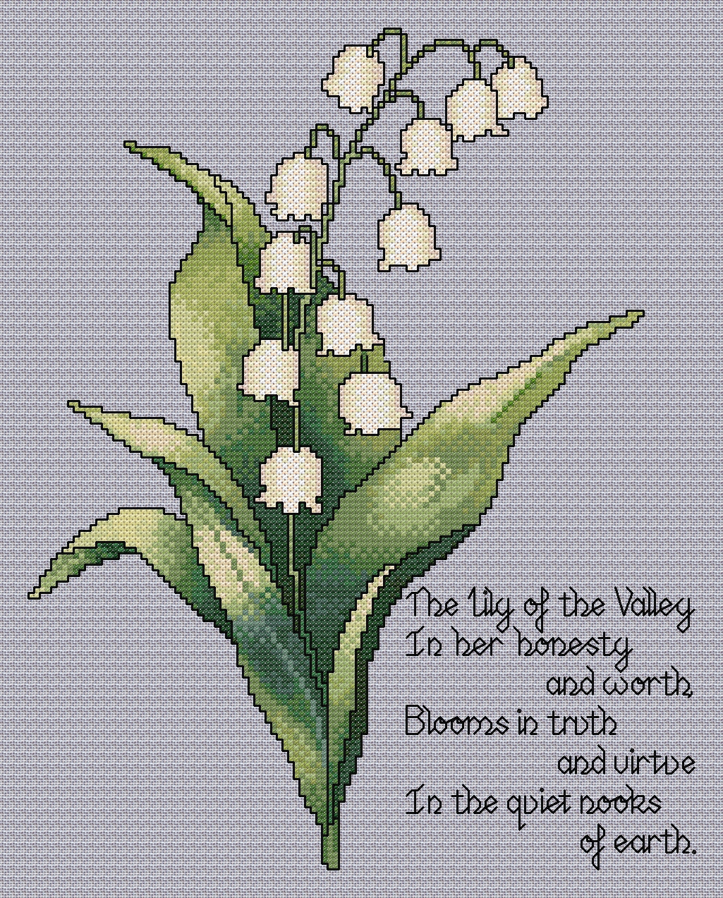 Lily of the Valley Cross Stitch Chart with Verse — Botanical PDF Pattern Download