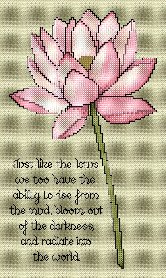Lotus Flower Cross Stitch Chart with Verse — Botanical Floral PDF Pattern Download
