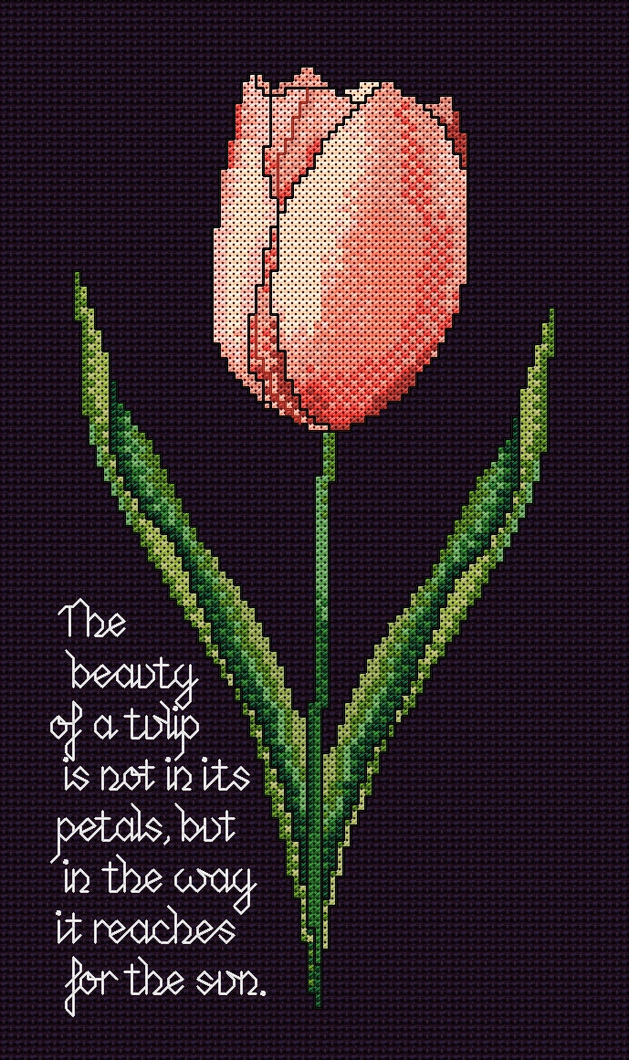 Tulip Cross Stitch Chart with Verse — Botanical Floral PDF Pattern Download