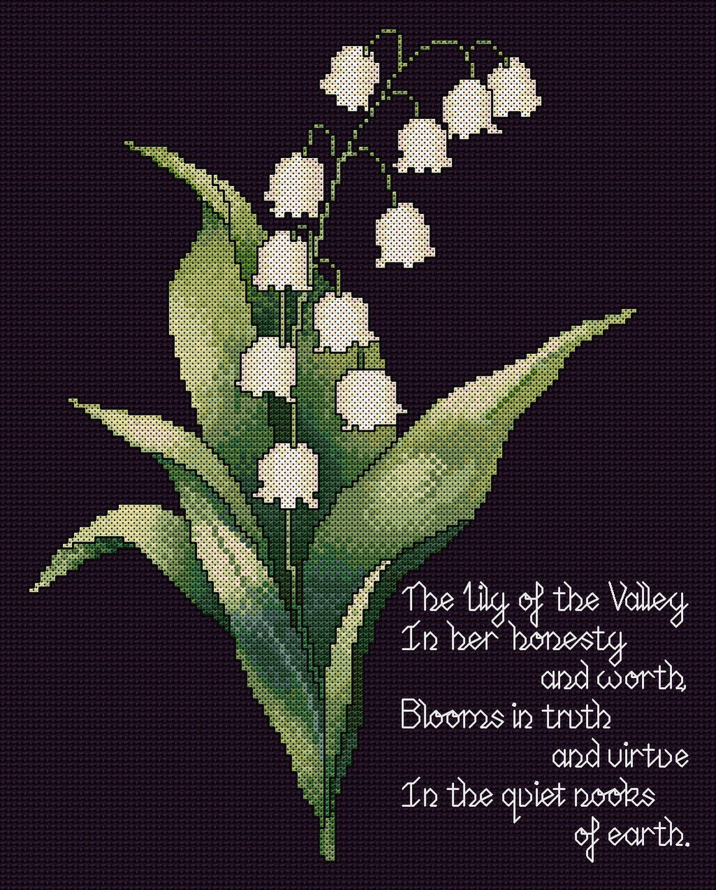 Lily of the Valley Cross Stitch Chart with Verse — Botanical PDF Pattern Download