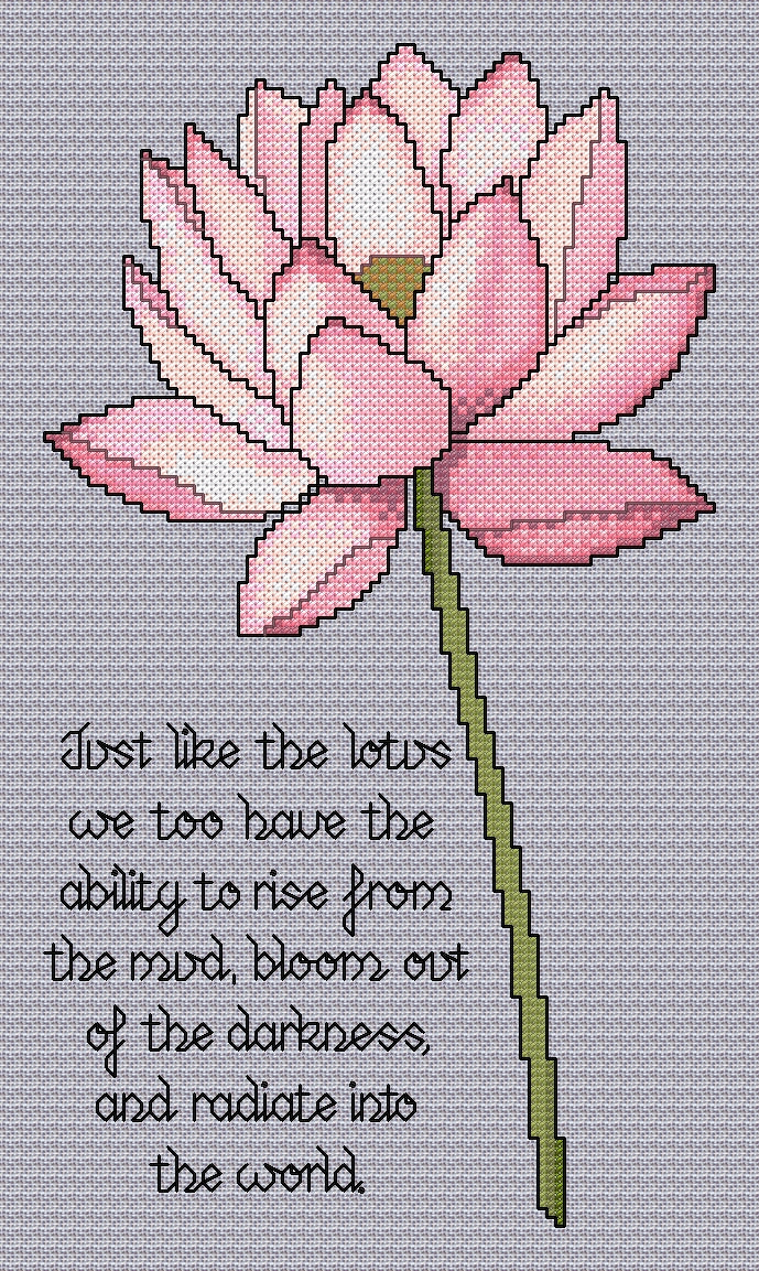 Lotus Flower Cross Stitch Chart with Verse — Botanical Floral PDF Pattern Download