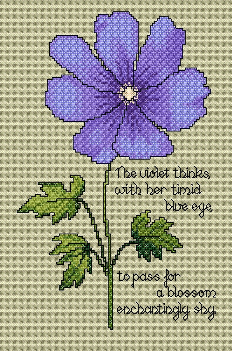 Violet Cross Stitch Chart with Verse — Botanical Floral PDF Pattern Download