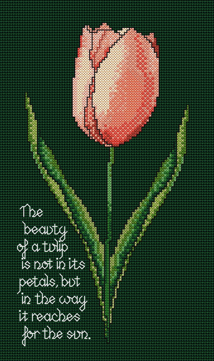 Tulip Cross Stitch Chart with Verse — Botanical Floral PDF Pattern Download