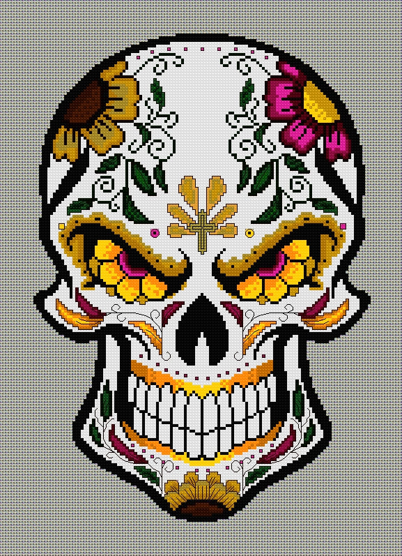 Bad Attitude Sugar/Day of the Dead Skull Cross Stitch Chart — PDF Download