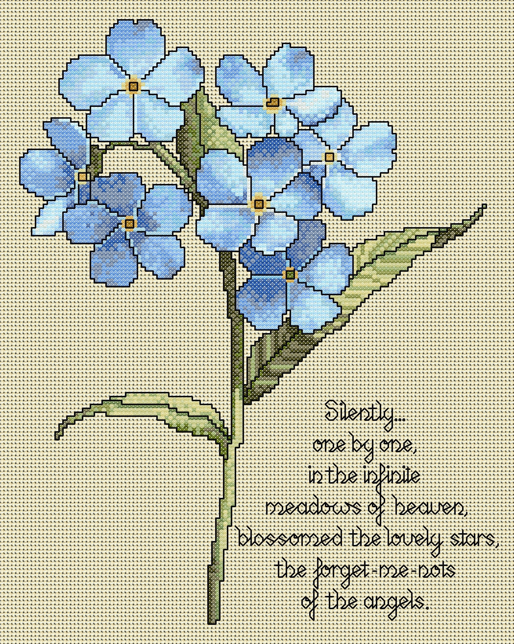 Forget-Me-Not Cross Stitch Chart with Verse — Floral PDF Pattern Download
