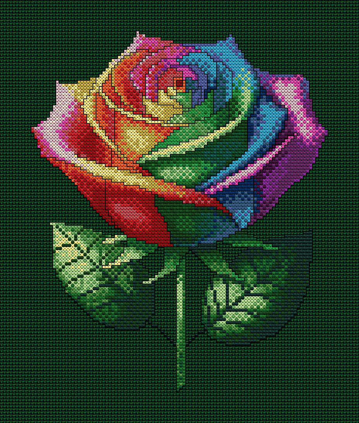 Rainbow Rose Cross Stitch Chart — Colourful Floral PDF Pattern Download