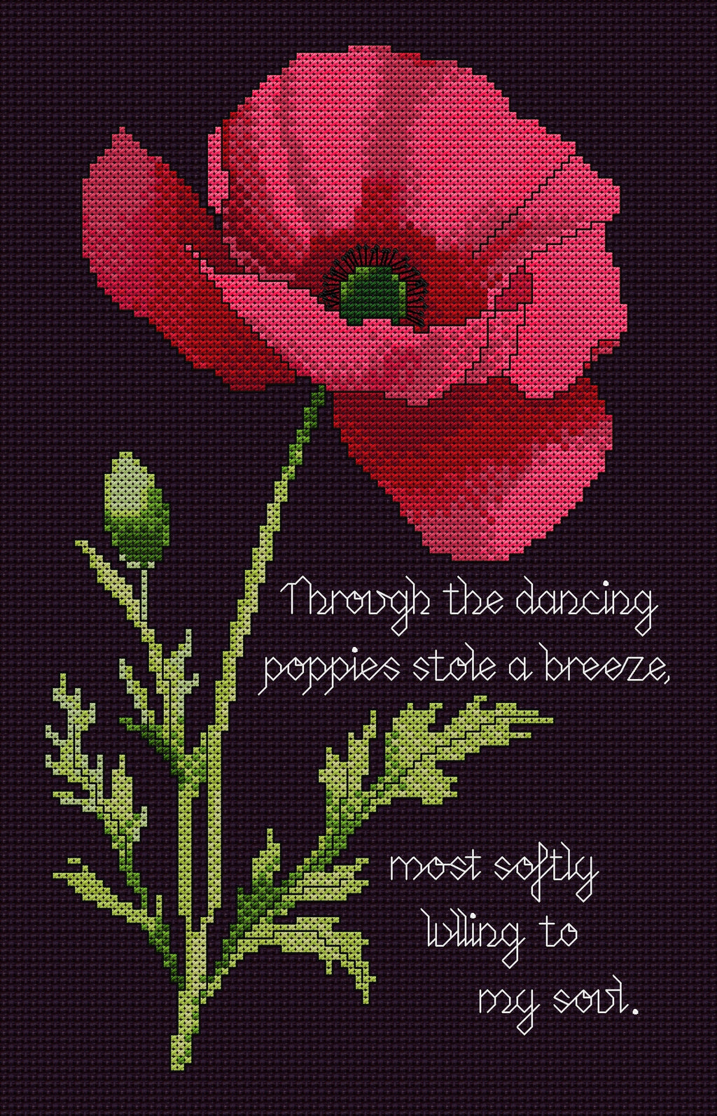 Poppy Cross Stitch Chart with Verse — Botanical Floral PDF Pattern Download