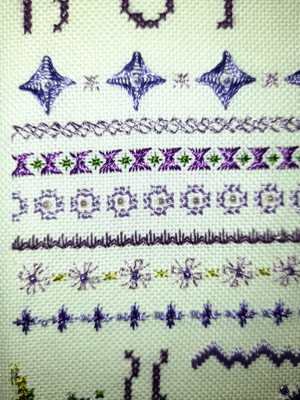 Lavender Dreams Banded Sampler Cross Stitch & Embroidery Pattern — PDF Download