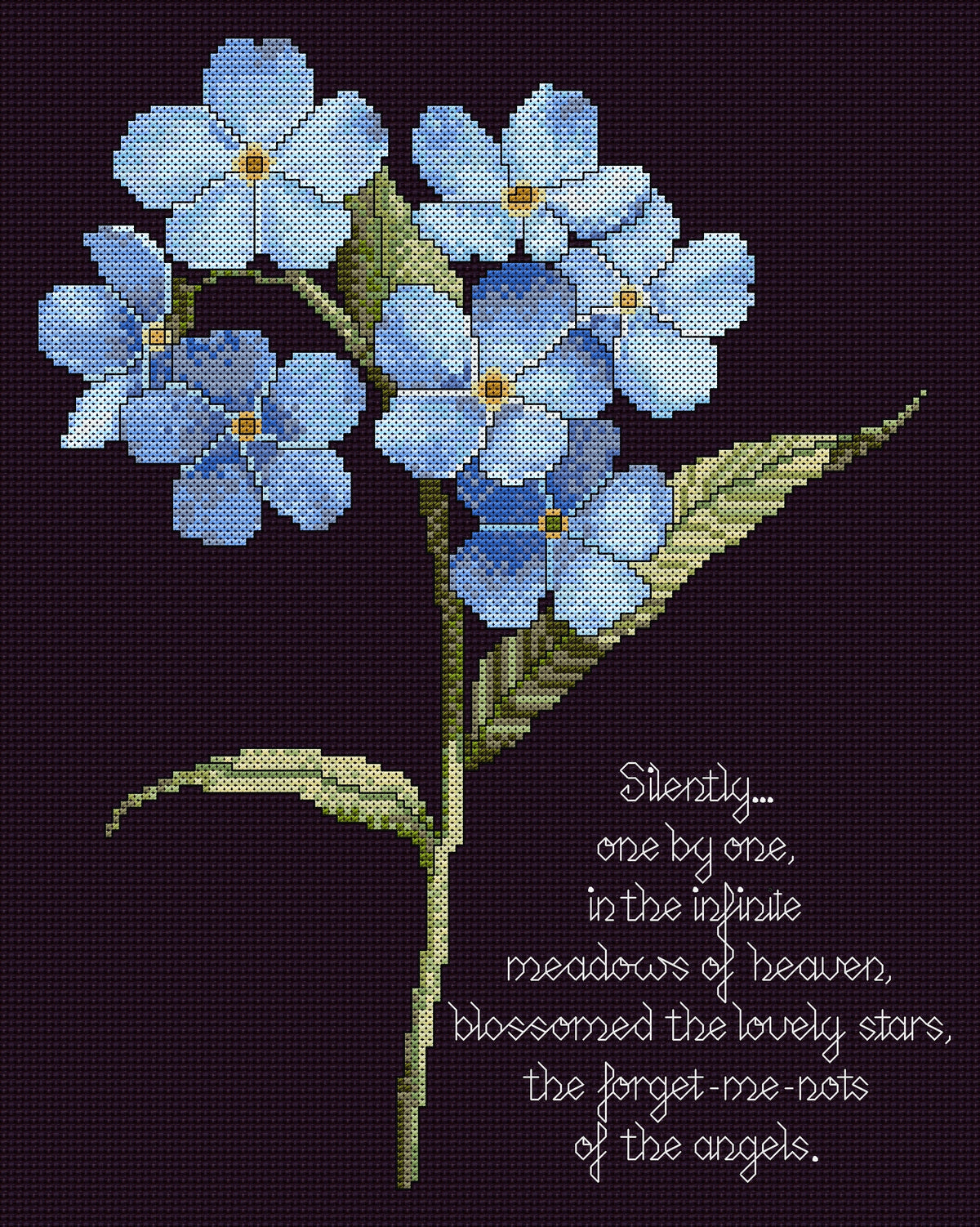 Forget-Me-Not Cross Stitch Chart with Verse — Floral PDF Pattern Download