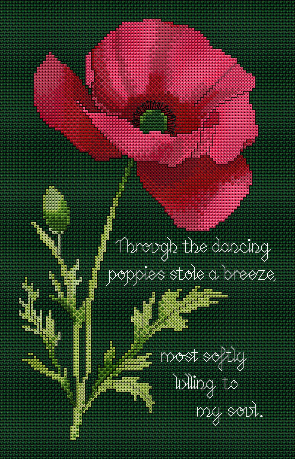 Poppy Cross Stitch Chart with Verse — Botanical Floral PDF Pattern Download