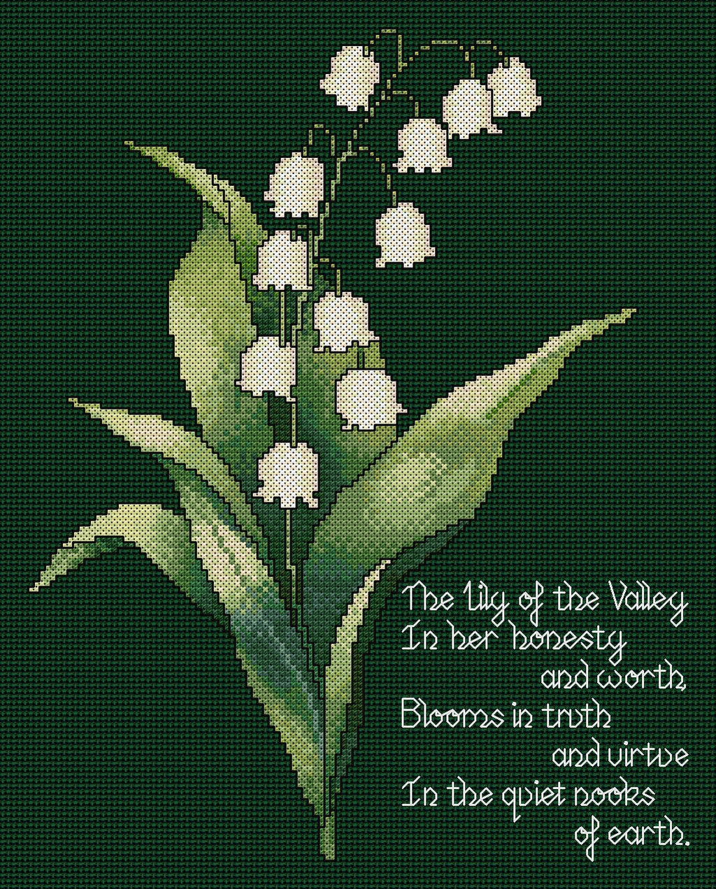 Lily of the Valley Cross Stitch Chart with Verse — Botanical PDF Pattern Download
