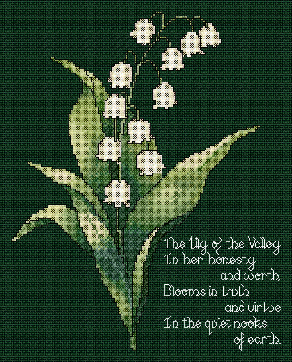 Lily of the Valley Cross Stitch Chart with Verse — Botanical PDF Pattern Download