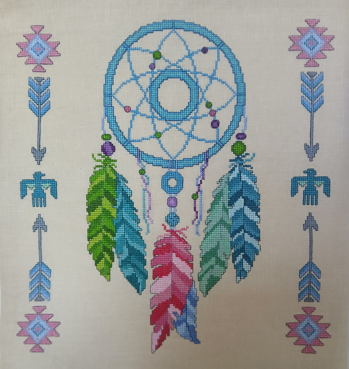 Guardian of Dreams Dreamcatcher Cross Stitch Pattern — Tribal Inspired PDF Download