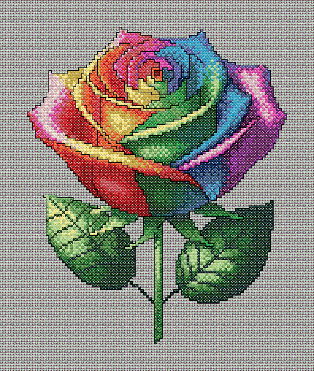 Rainbow Rose Cross Stitch Chart — Colourful Floral PDF Pattern Download