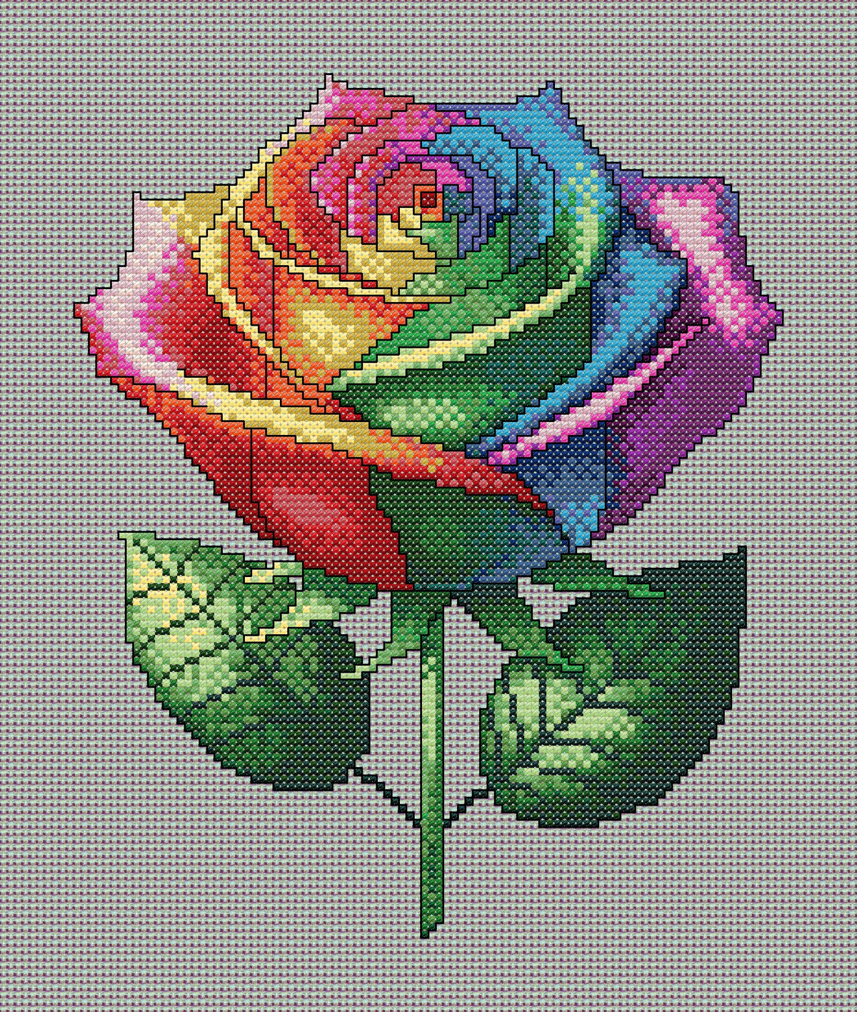 Rainbow Rose Cross Stitch Chart — Colourful Floral PDF Pattern Download