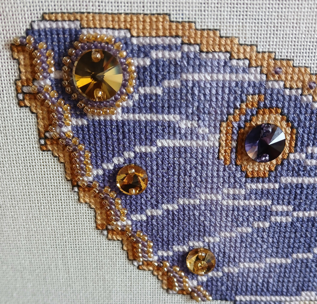 Crystal Majesty Moth Cross Stitch Chart — Fantasy Jewel Tones PDF Pattern Download