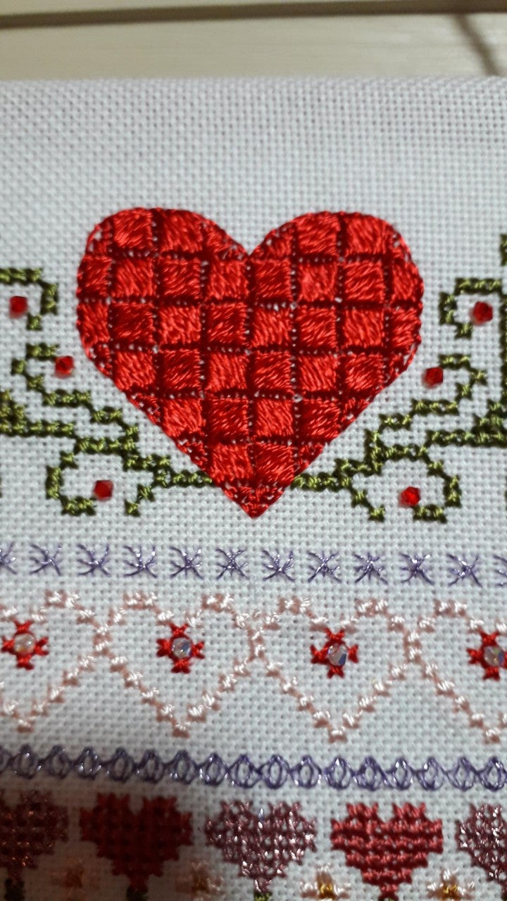 Heart in Threads Band Sampler Cross Stitch Chart — PDF Pattern Download