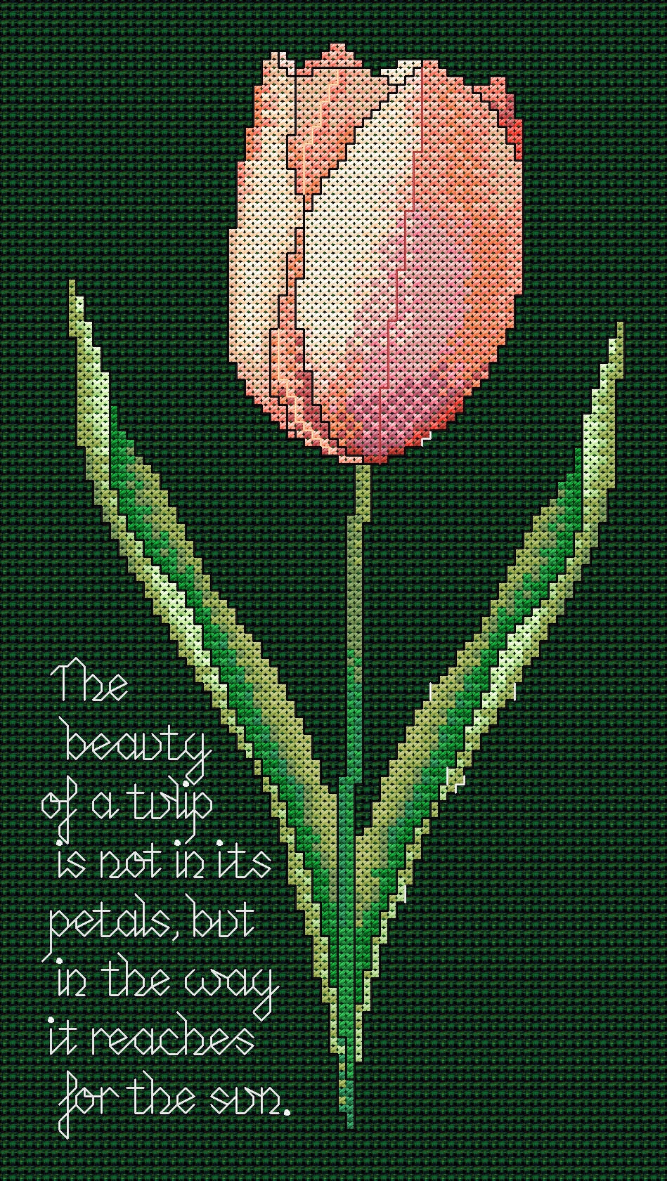 Tulip Cross Stitch Chart with Verse — Botanical Floral PDF Pattern Download