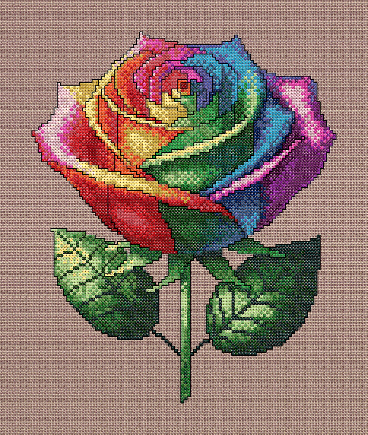 Rainbow Rose Cross Stitch Chart — Colourful Floral PDF Pattern Download