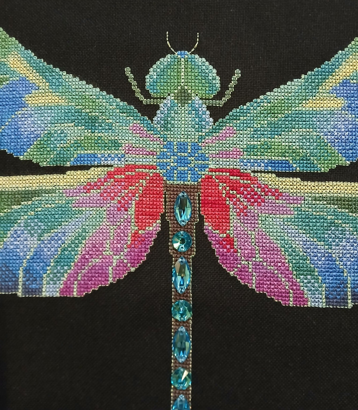 Crystal Dragonfly Cross Stitch Chart — Fantasy Jewel Tones PDF Pattern Download