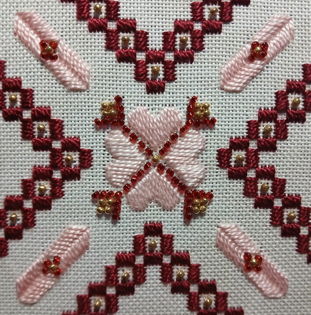My Beaded Heart — Red & Pink Hardanger Embroidery Chart PDF Download