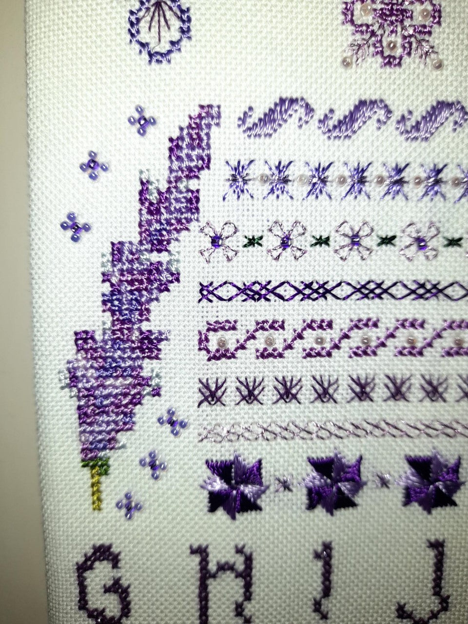 Lavender Dreams Banded Sampler Cross Stitch & Embroidery Pattern — PDF Download