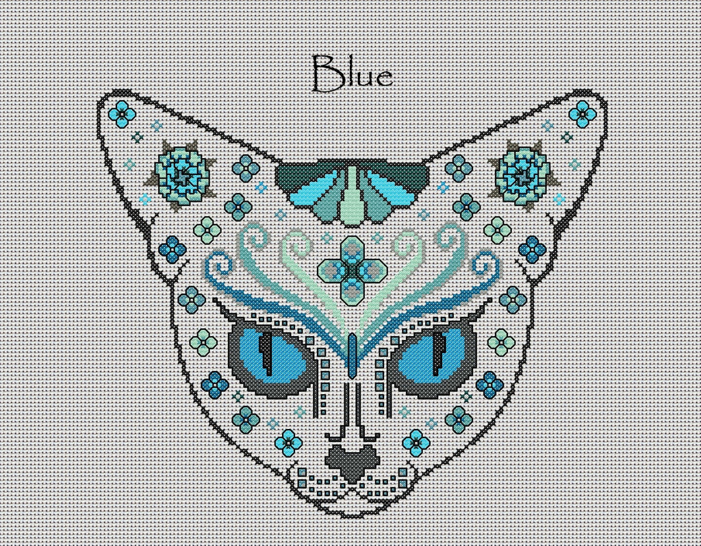 Feline Fantasy Mystical Cat Sugar/Day of the Dead Cross Stitch Chart — 9 Colourways PDF Download