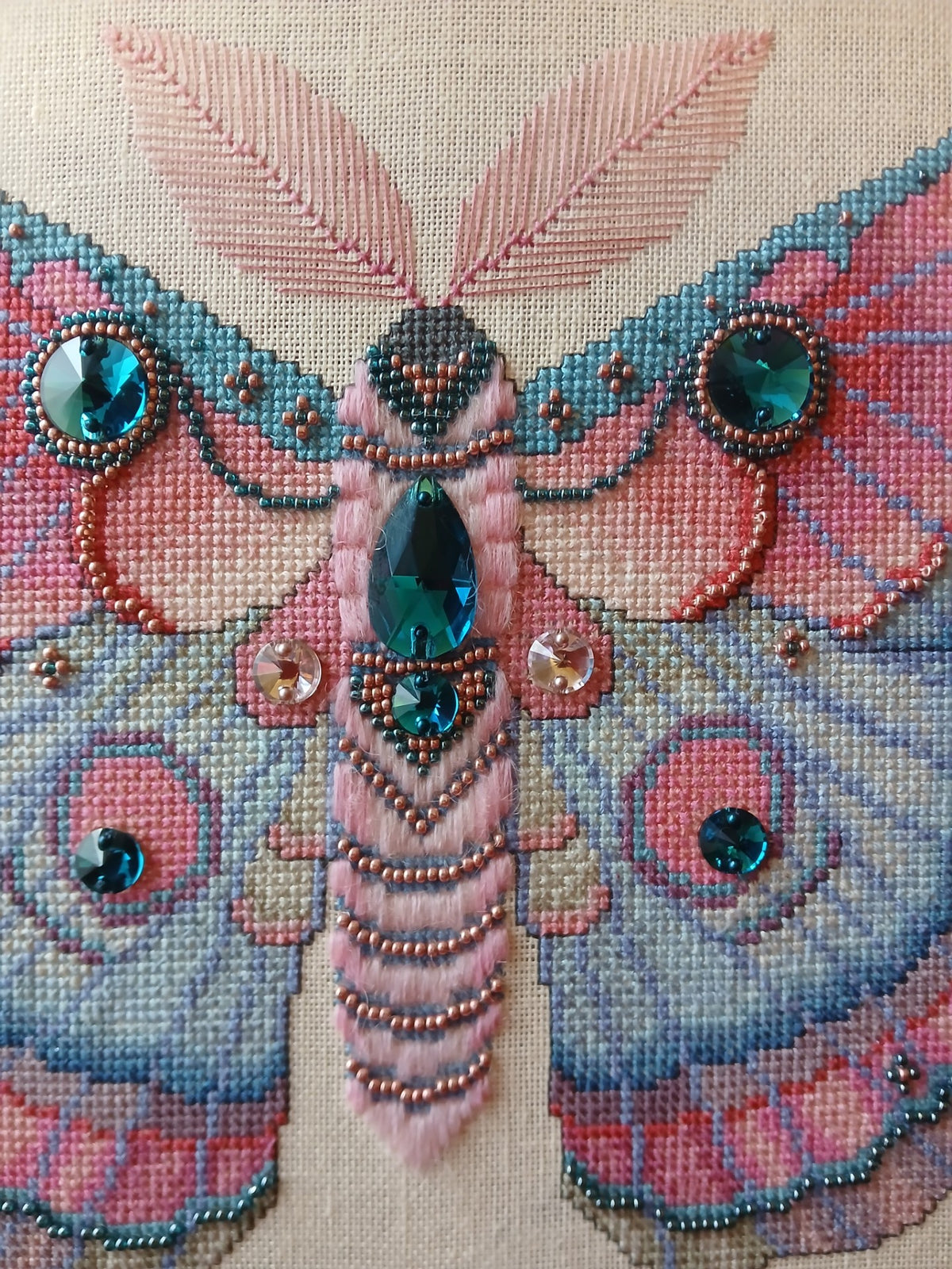 Crystal Fantasy Moth Cross Stitch Chart — Fantasy Jewel Tones PDF Pattern Download