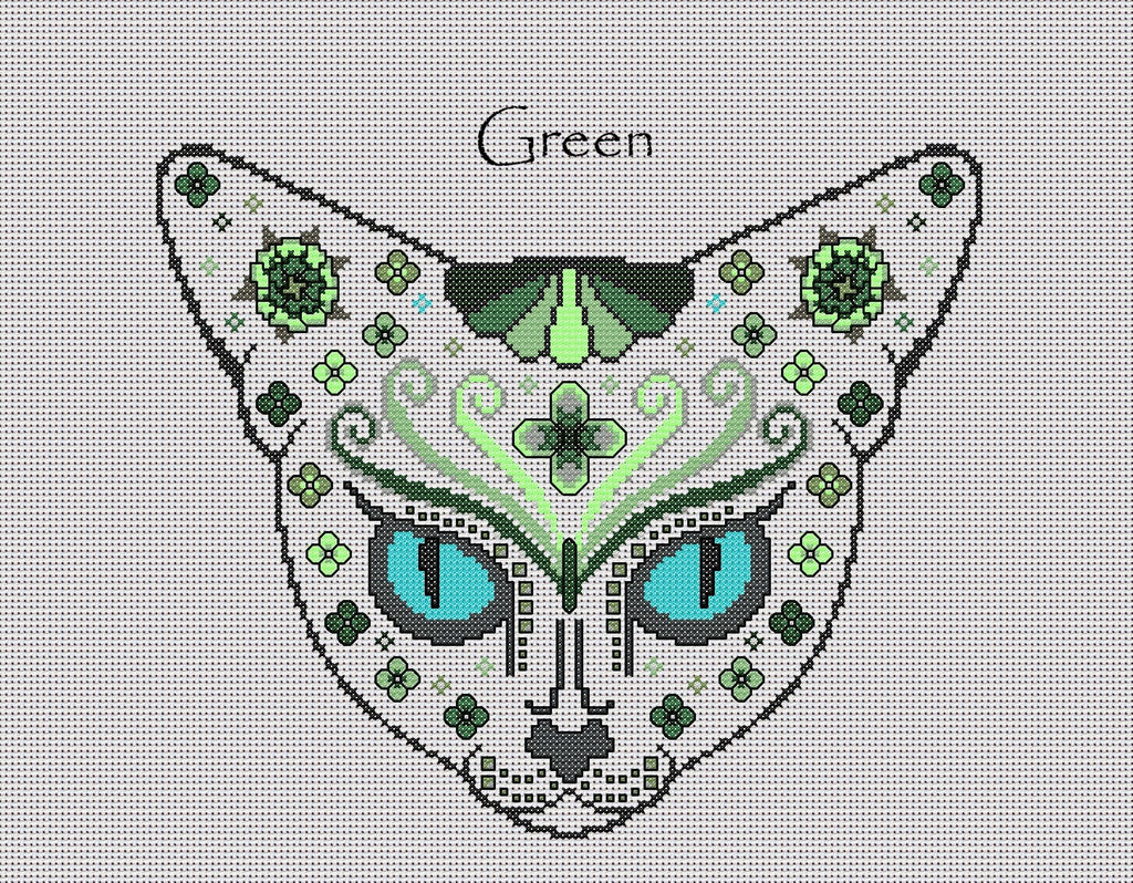 Feline Fantasy Mystical Cat Sugar/Day of the Dead Cross Stitch Chart — 9 Colourways PDF Download