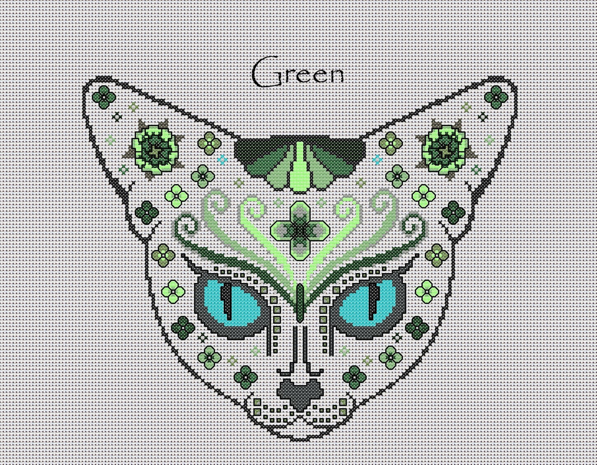 Feline Fantasy Mystical Cat Sugar/Day of the Dead Cross Stitch Chart — 9 Colourways PDF Download