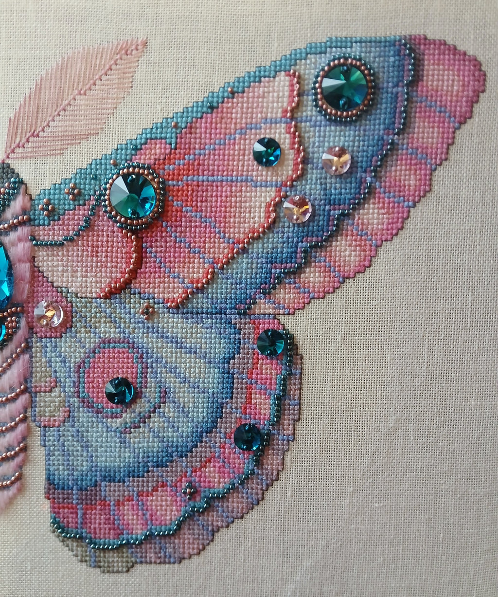 Crystal Fantasy Moth Cross Stitch Chart — Fantasy Jewel Tones PDF Pattern Download