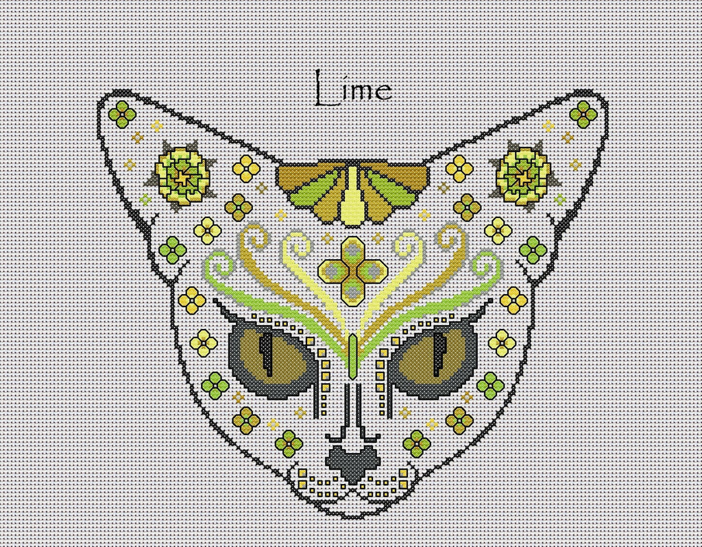 Feline Fantasy Mystical Cat Sugar/Day of the Dead Cross Stitch Chart — 9 Colourways PDF Download