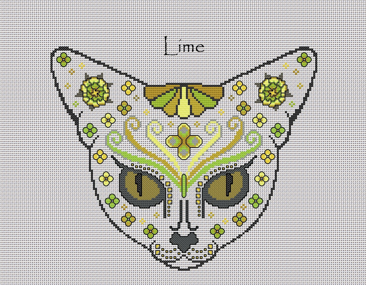 Feline Fantasy Mystical Cat Sugar/Day of the Dead Cross Stitch Chart — 9 Colourways PDF Download