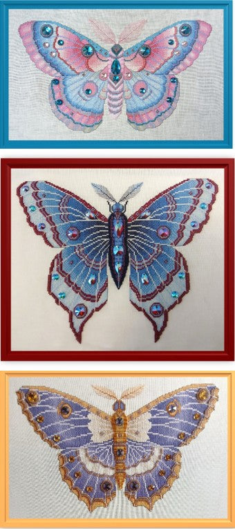 Crystal Midnight Moth Cross Stitch Chart — Fantasy Jewel Tones PDF Pattern Download