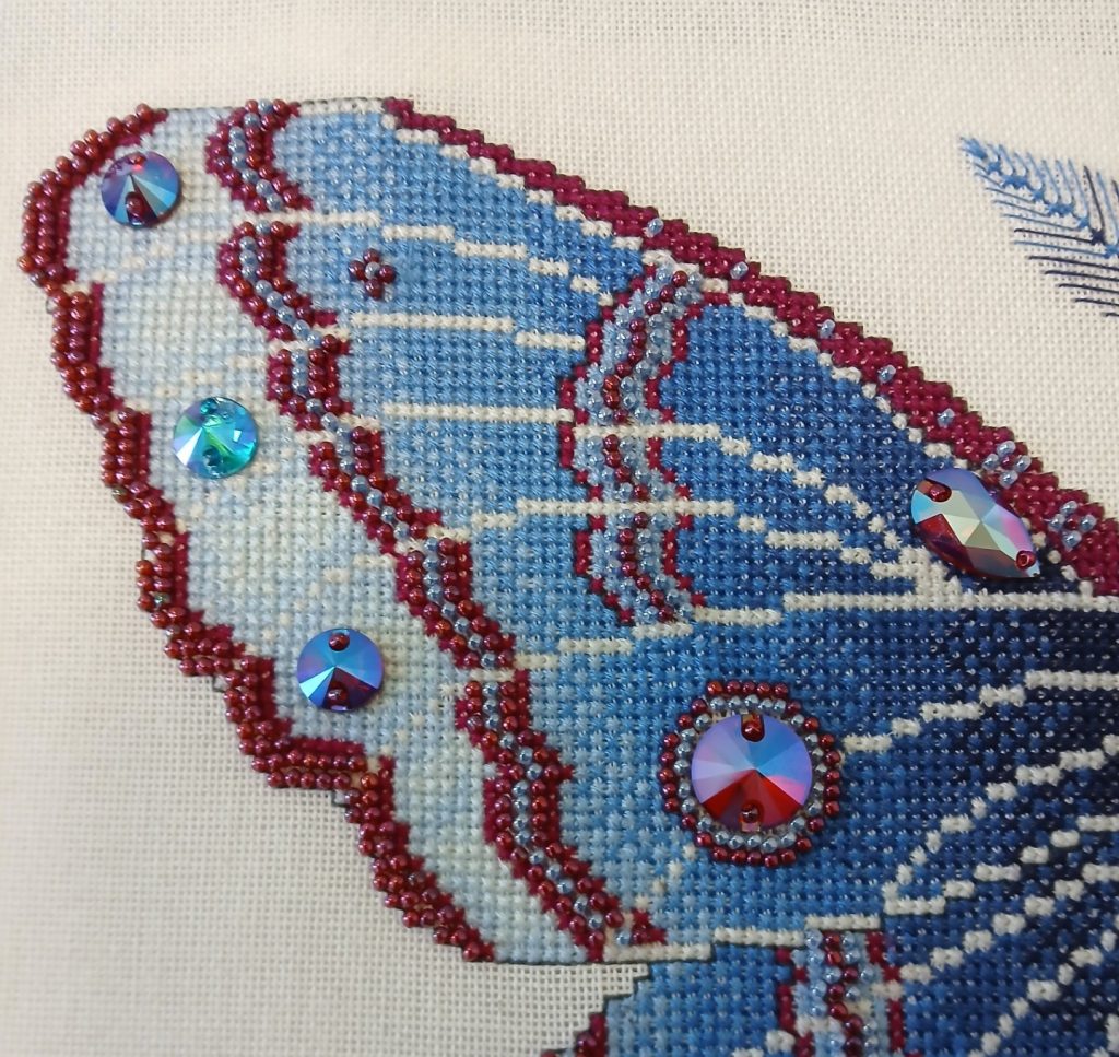 Crystal Midnight Moth Cross Stitch Chart — Fantasy Jewel Tones PDF Pattern Download