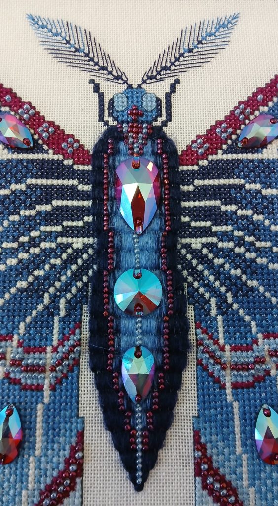 Crystal Midnight Moth Cross Stitch Chart — Fantasy Jewel Tones PDF Pattern Download