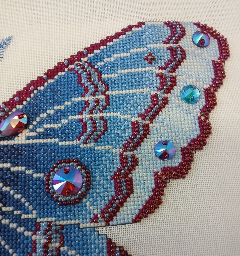 Crystal Midnight Moth Cross Stitch Chart — Fantasy Jewel Tones PDF Pattern Download