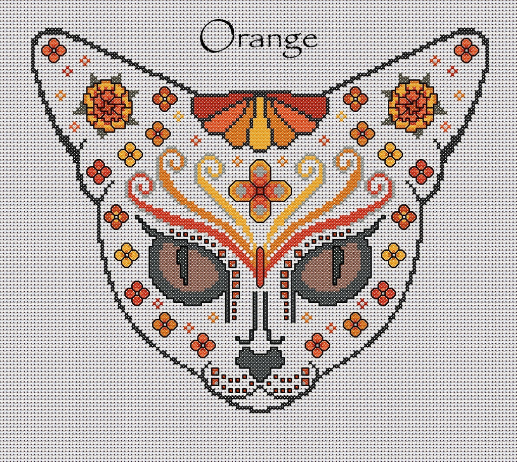 Feline Fantasy Mystical Cat Sugar/Day of the Dead Cross Stitch Chart — 9 Colourways PDF Download