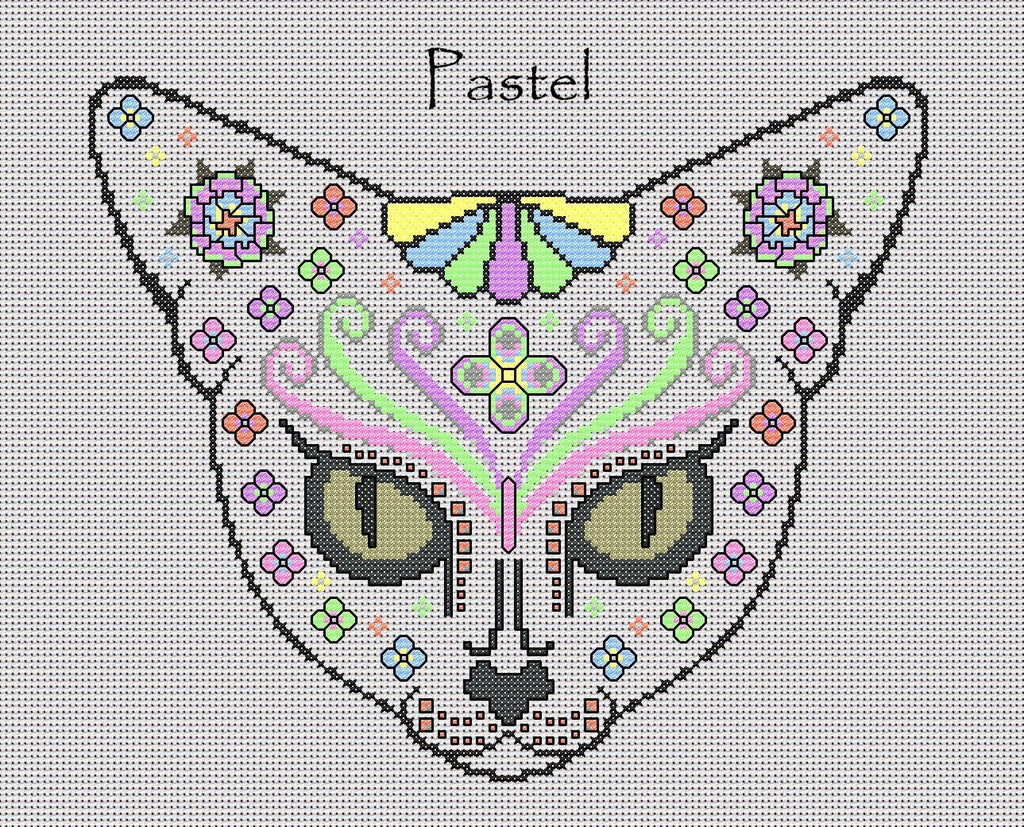 Feline Fantasy Mystical Cat Sugar/Day of the Dead Cross Stitch Chart — 9 Colourways PDF Download