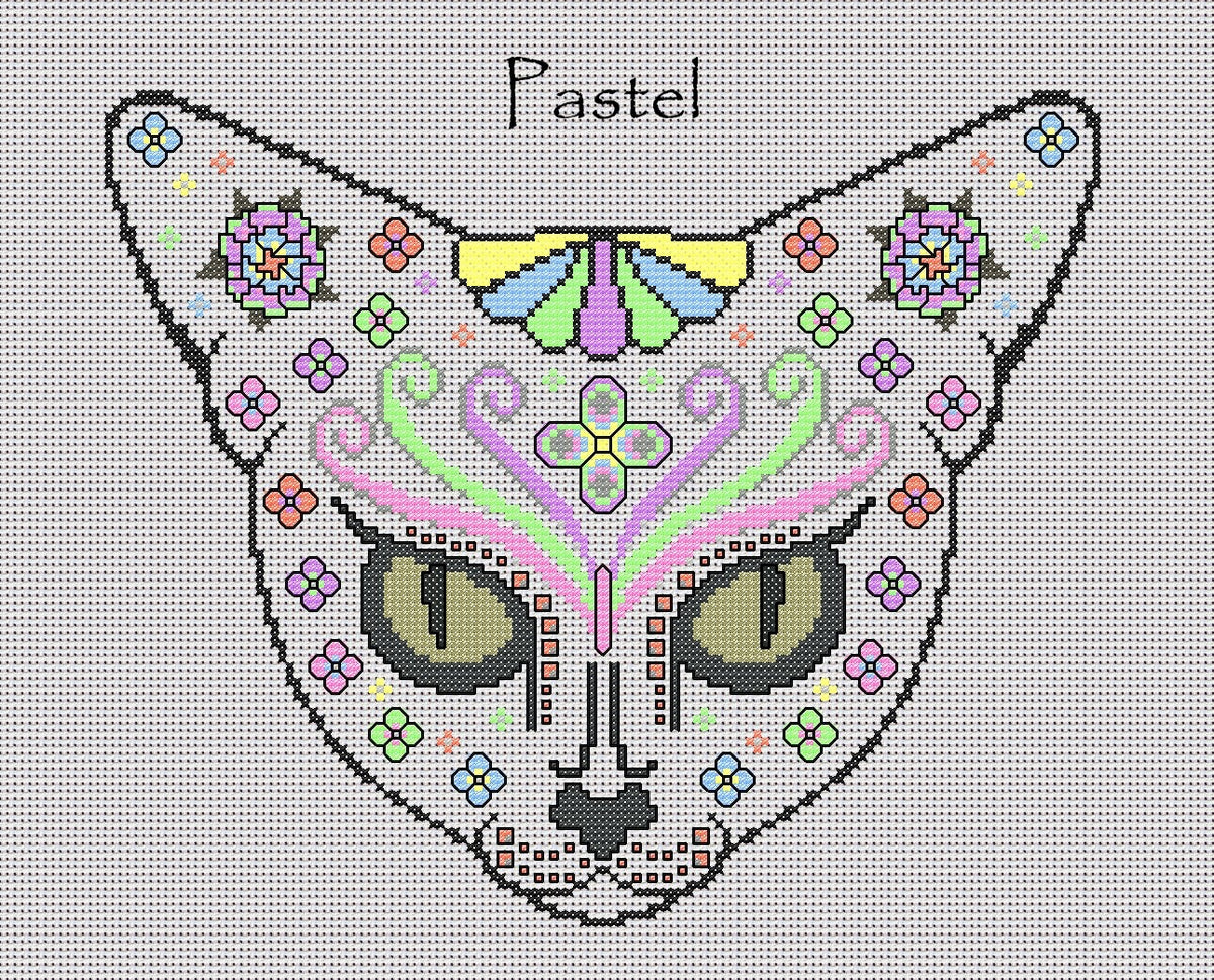 Feline Fantasy Mystical Cat Sugar/Day of the Dead Cross Stitch Chart — 9 Colourways PDF Download