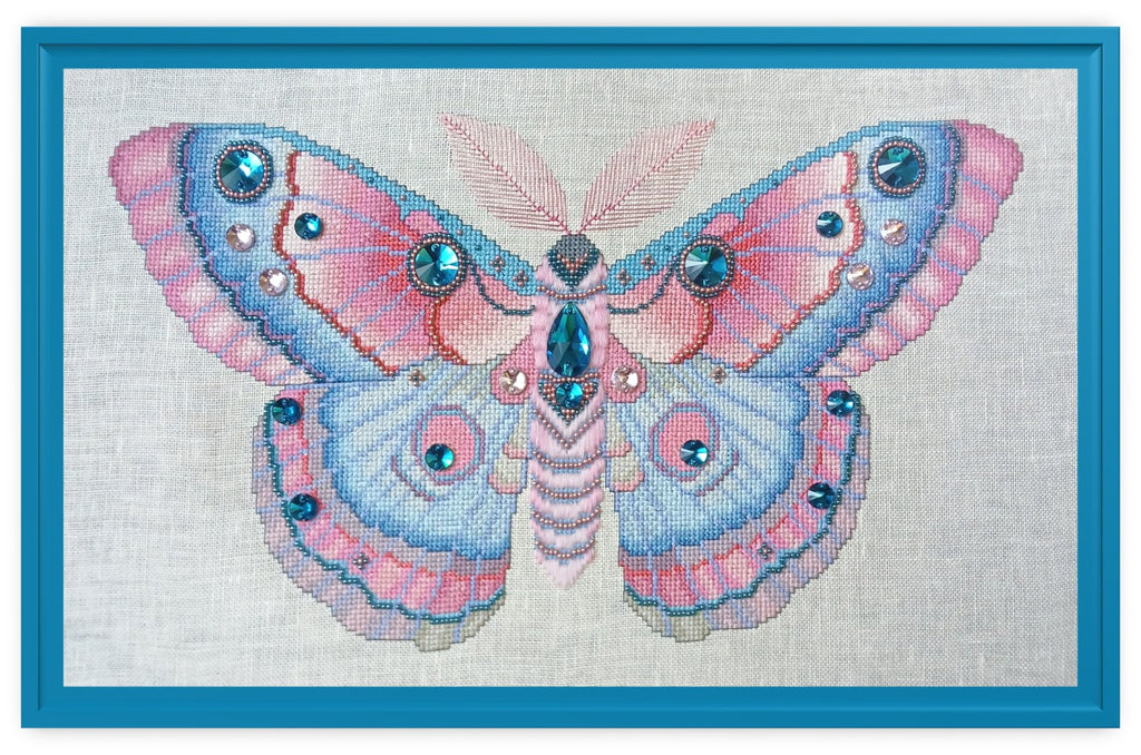 Crystal Fantasy Moth Cross Stitch Chart — Fantasy Jewel Tones PDF Pattern Download