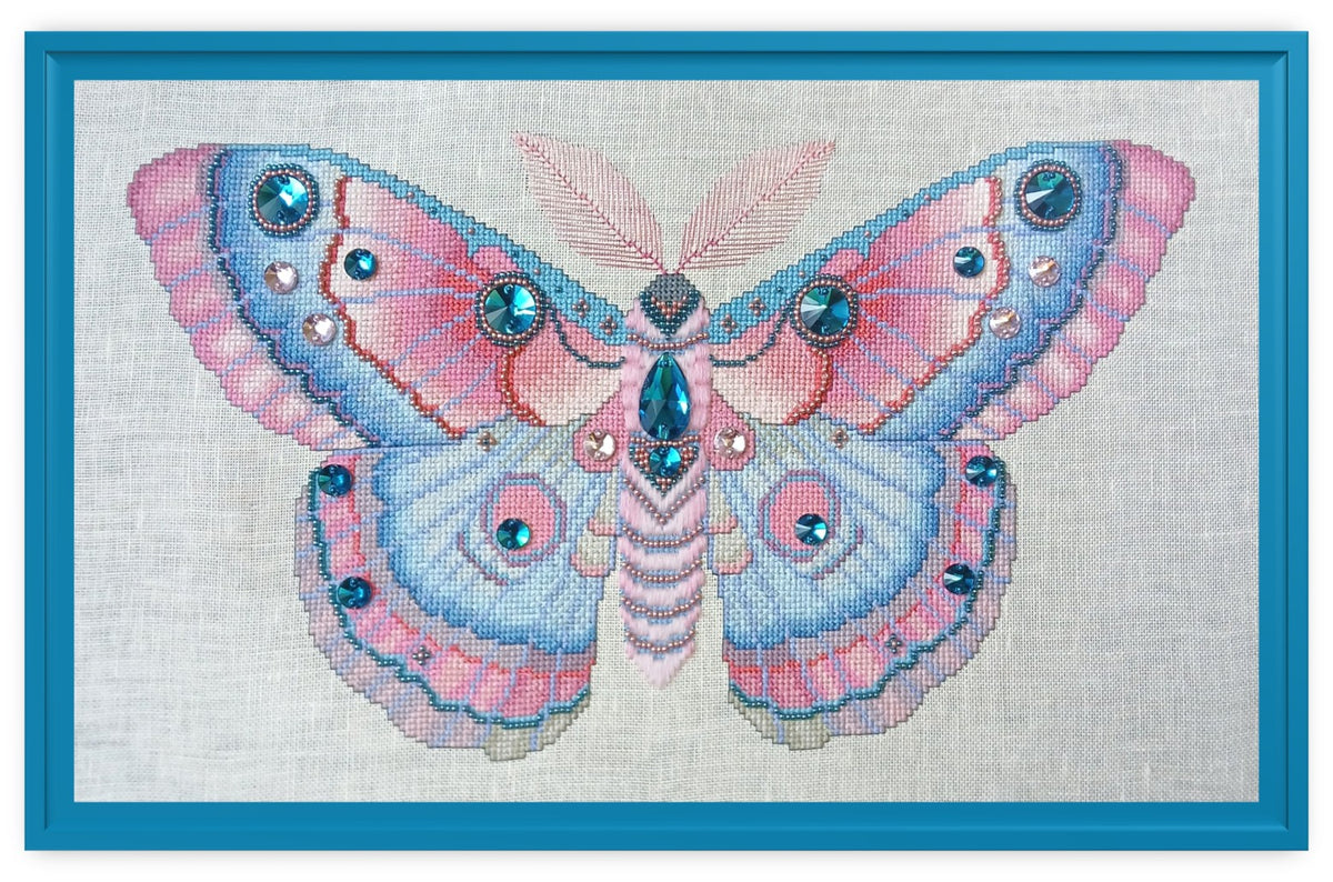 Crystal Fantasy Moth Cross Stitch Chart — Fantasy Jewel Tones PDF Pattern Download