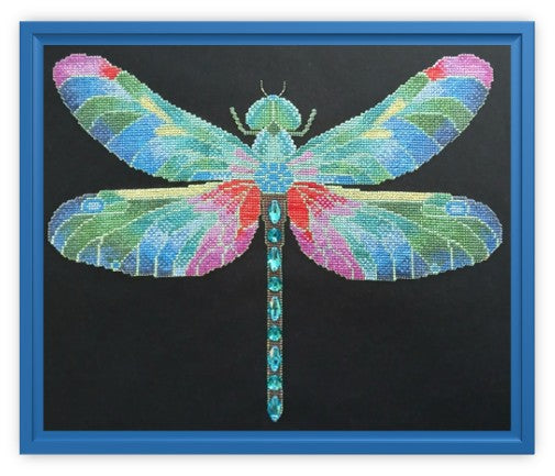 Crystal Dragonfly Cross Stitch Chart — Fantasy Jewel Tones PDF Pattern Download